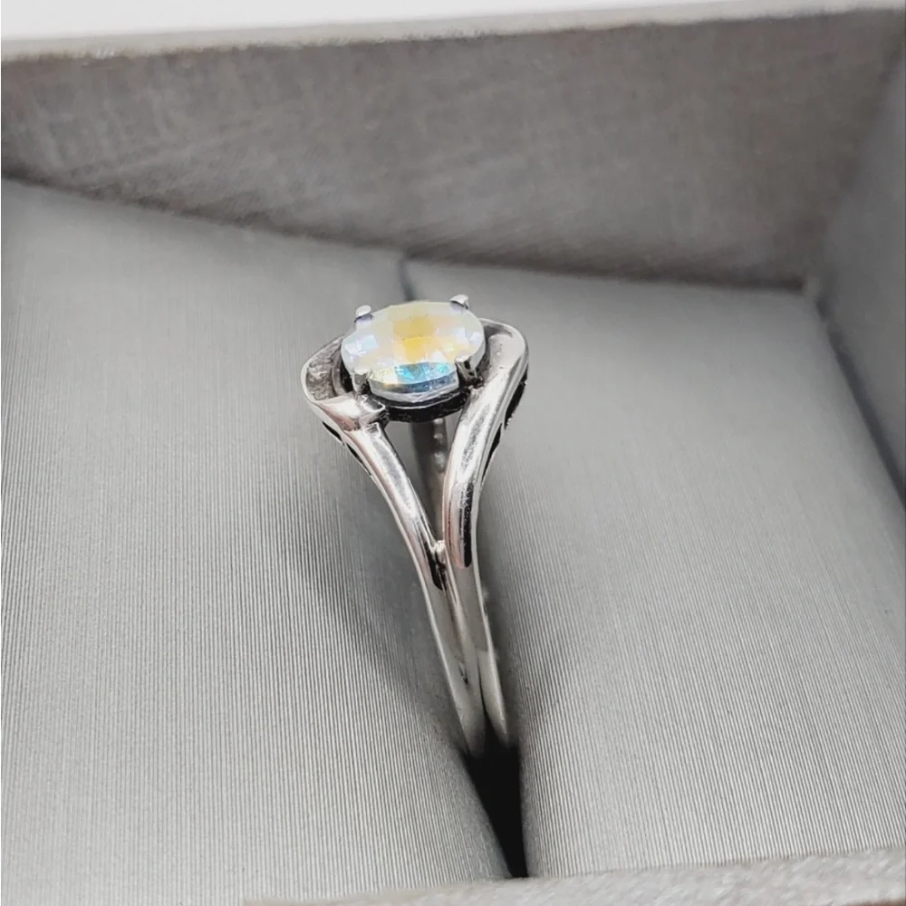 Genuine Checkerboard Cut Mercury Mystic Topaz Ring 925 Sterling Silver Ring